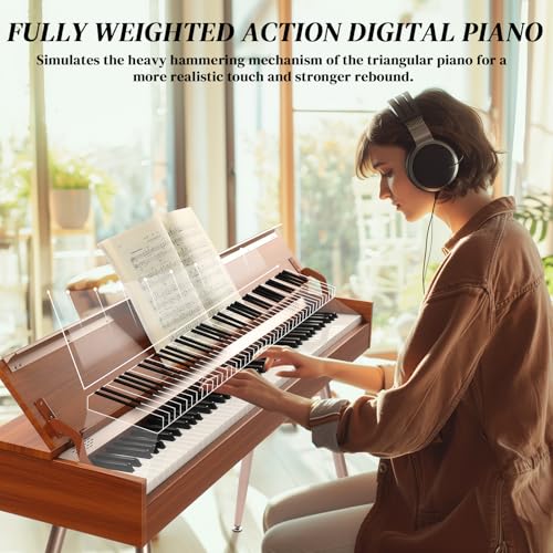 Ktaxon Weighted Digital Piano 88 Keys Home Electric Keyboard Desk & Vanity Desk Piano with Acoustic Piano Sound, 3-Pedal Unit, Headphone Bluetooth Connection (Natural)