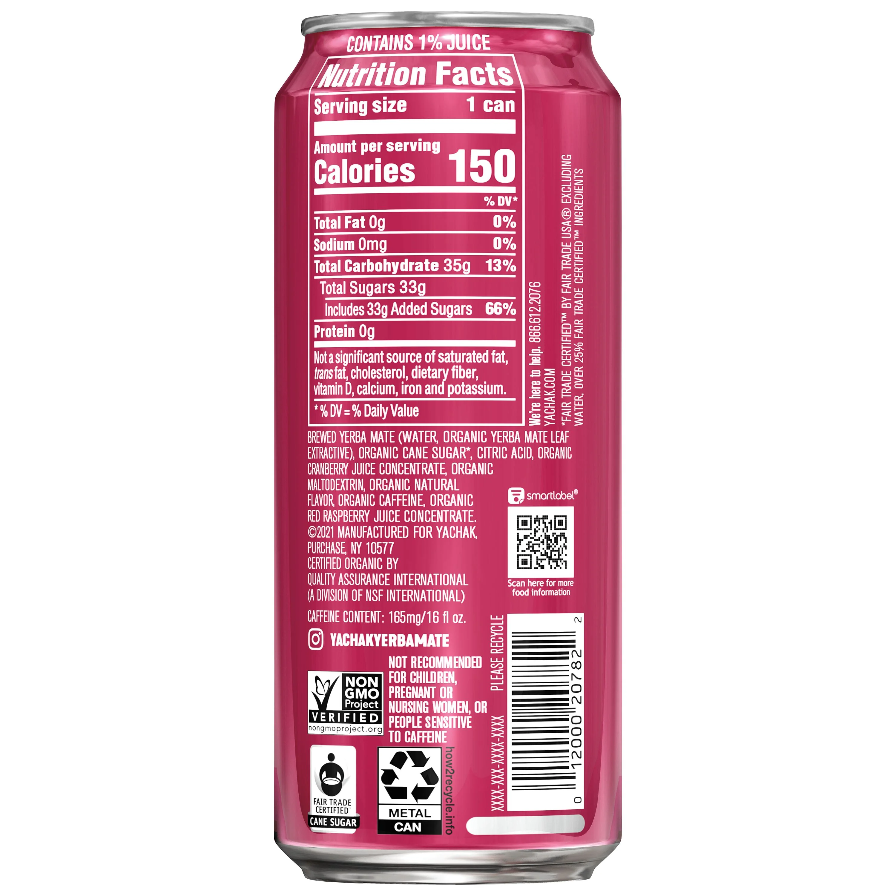 Yachak Yerba Mate Drink, Berry Red, 16 fl oz, 12 Pack Cans