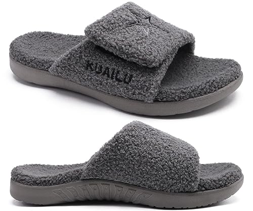 KuaiLu Mens Slides Soft Cushion Sport Sandals with Plantar Fasciitis Arch Support Adjustable Open Toe Summer Slippers Slip on Indoor Outdoor Size 7-15