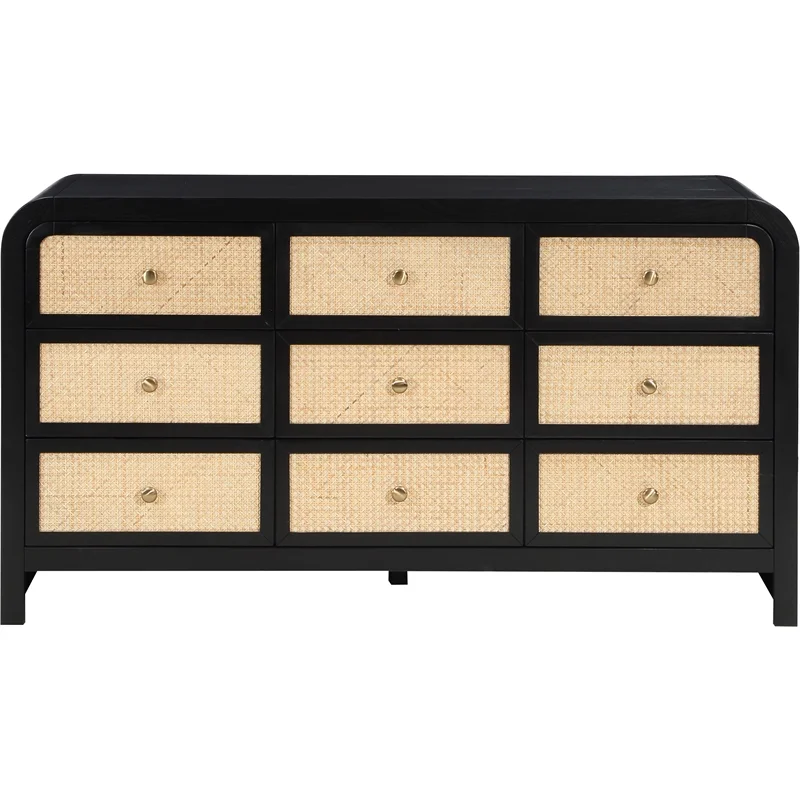 Meridian Furniture Siena Black Ash Wood and Natural Cane Dresser