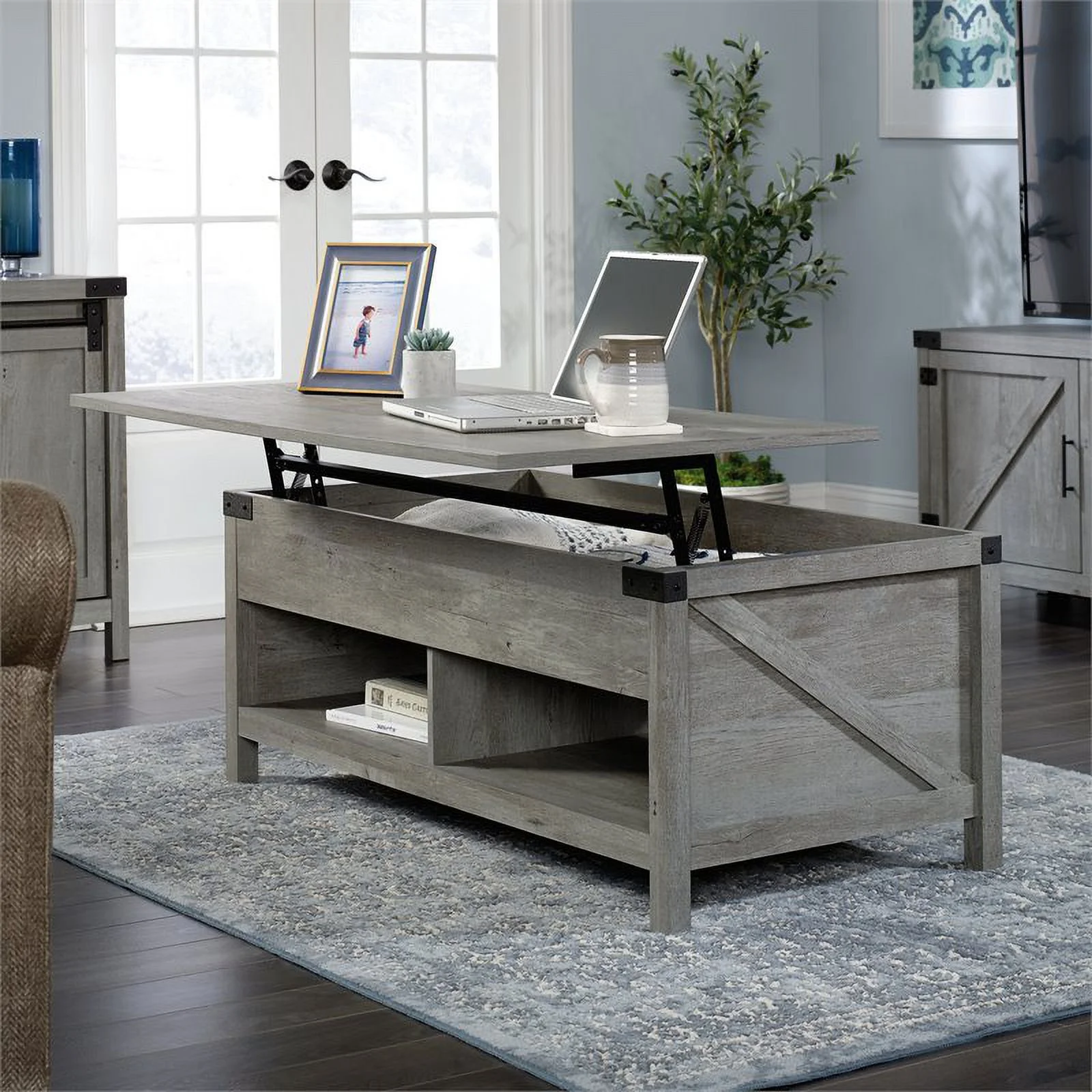 Home Square 3 Piece Set with 3-Shelf Bookcase L-Shape Computer Desk Coffee Table