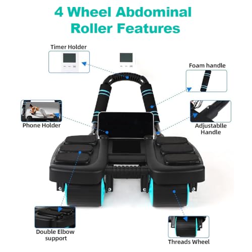 2025 New Automatic Rebound Ab Roller Wheel with Elbow Support & 4-Wheel Design - Core Exercise Equipment for Home Gym, Abdominal Workout Machine for Men/Women, Belly Fat Burner,Portable Fitness Roller Wheel