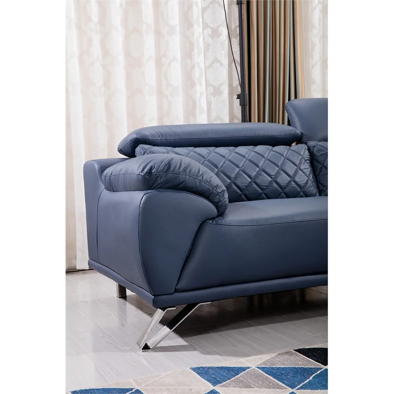 American Eagle Furniture Tufted Modern Leather Sofa in Navy Blue