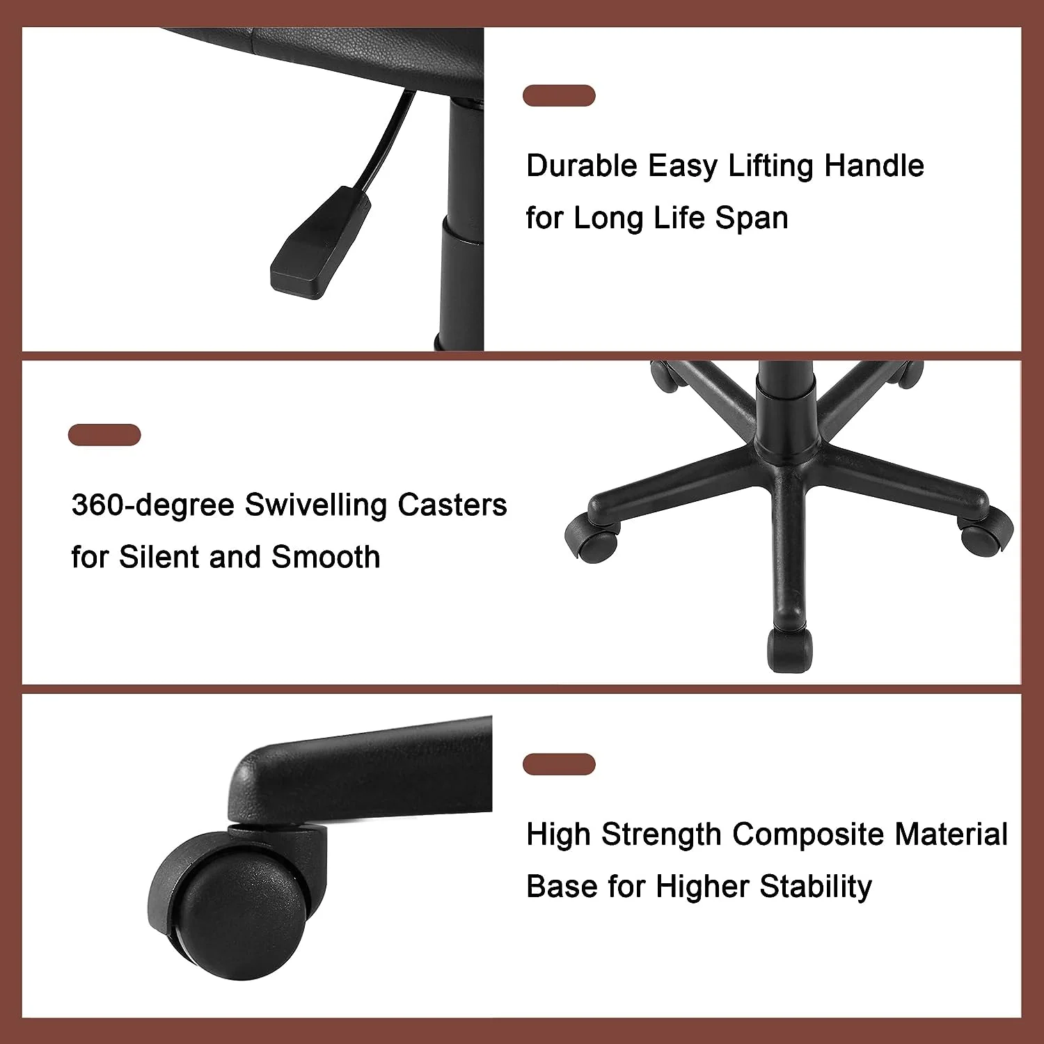 VECELO Armless Office Chair, Low-Back Adjustable Height Home Desk Chair, Ergonomic 360° Swivel Computer Task Chair, Black