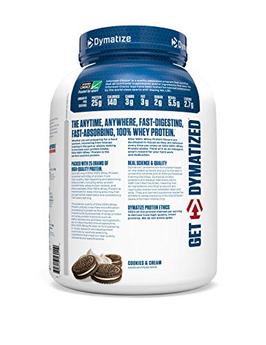 Dymatize Elite 100% Whey Protein Powder, Vanilla, 25g of Protein, 5.5g BCAAs, Less Than 140 Cal., Gluten Free, 2g Carb, 2g Sugar, 3g Fat (67 Servings)