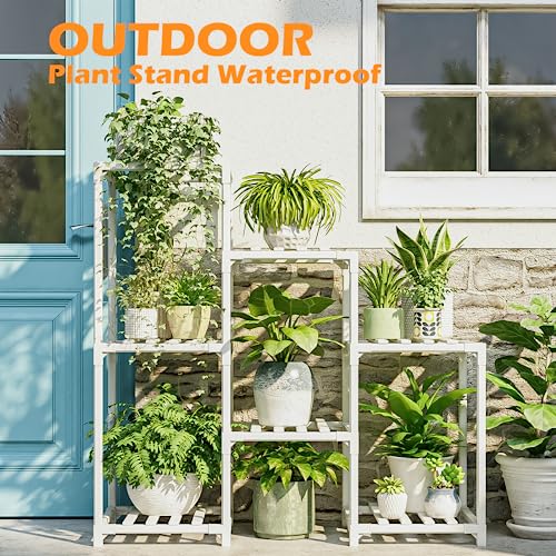 Bamworld Plant Stand Indoor Plant Shelf Outdoor Wood Plant Rack for Multiple Plants 3 Tiers Ladder Plant Pot Holder for Living Room Patio Boho Home Decor for Gardening
