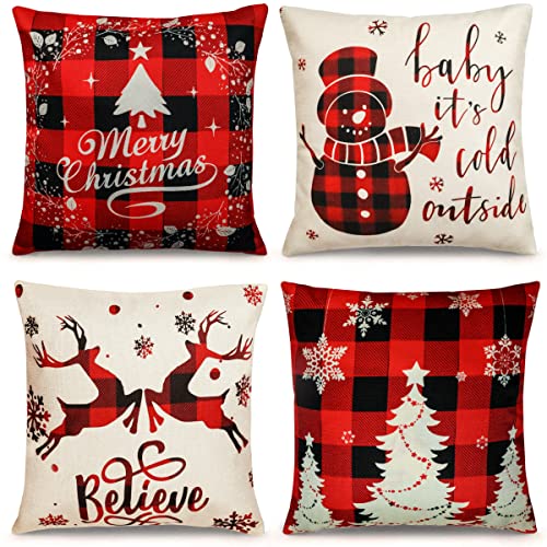 TDHDIKE Farmhouse Christmas Pillow Covers - 18x18 Inch Set of 4, Sofa Couch Decorations