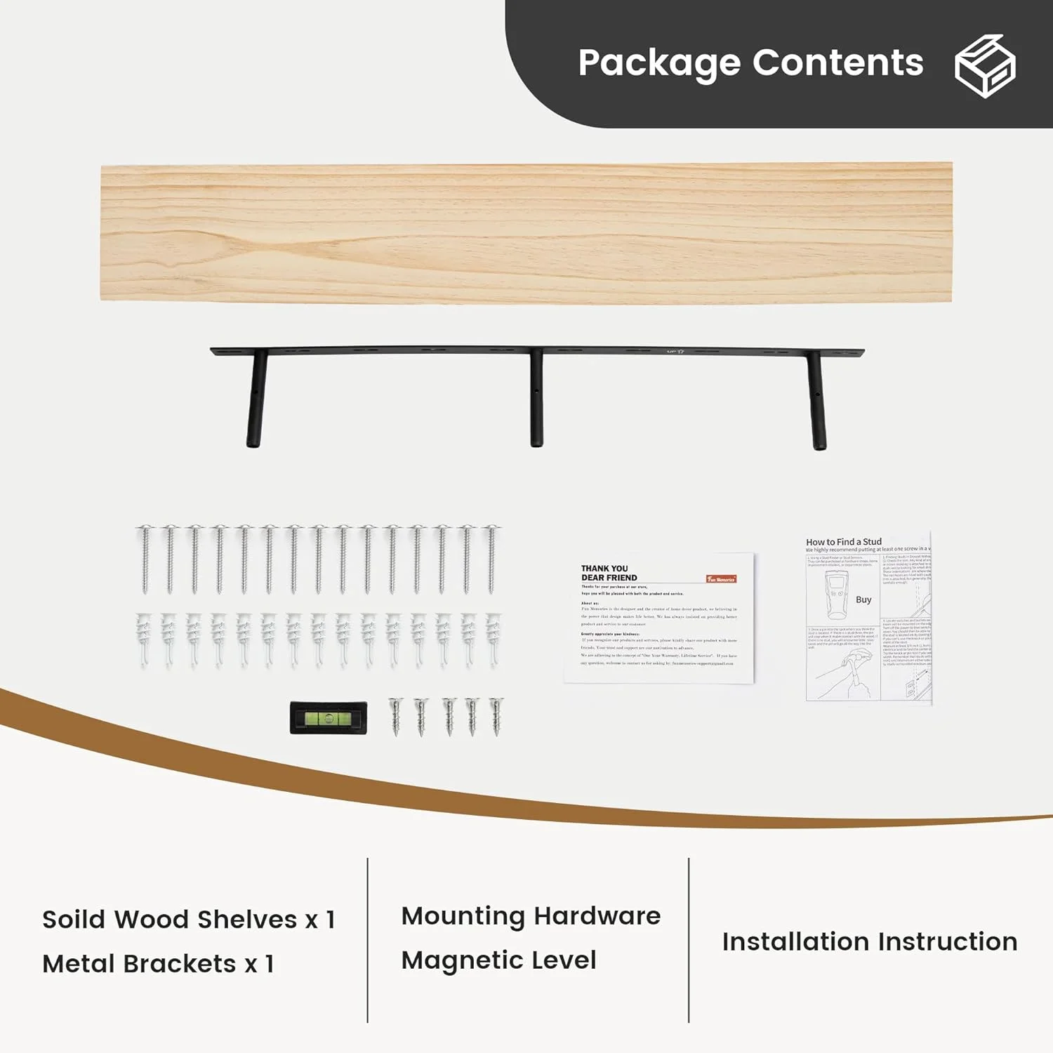 48 Inch Fireplace Mantel - 8 Inch Deep Rustic Premium Solid Pine Wood Floating Shelf - Farmhouse Wall Mounted Display Shelf - Heavy-Duty Metal Bracket - 48