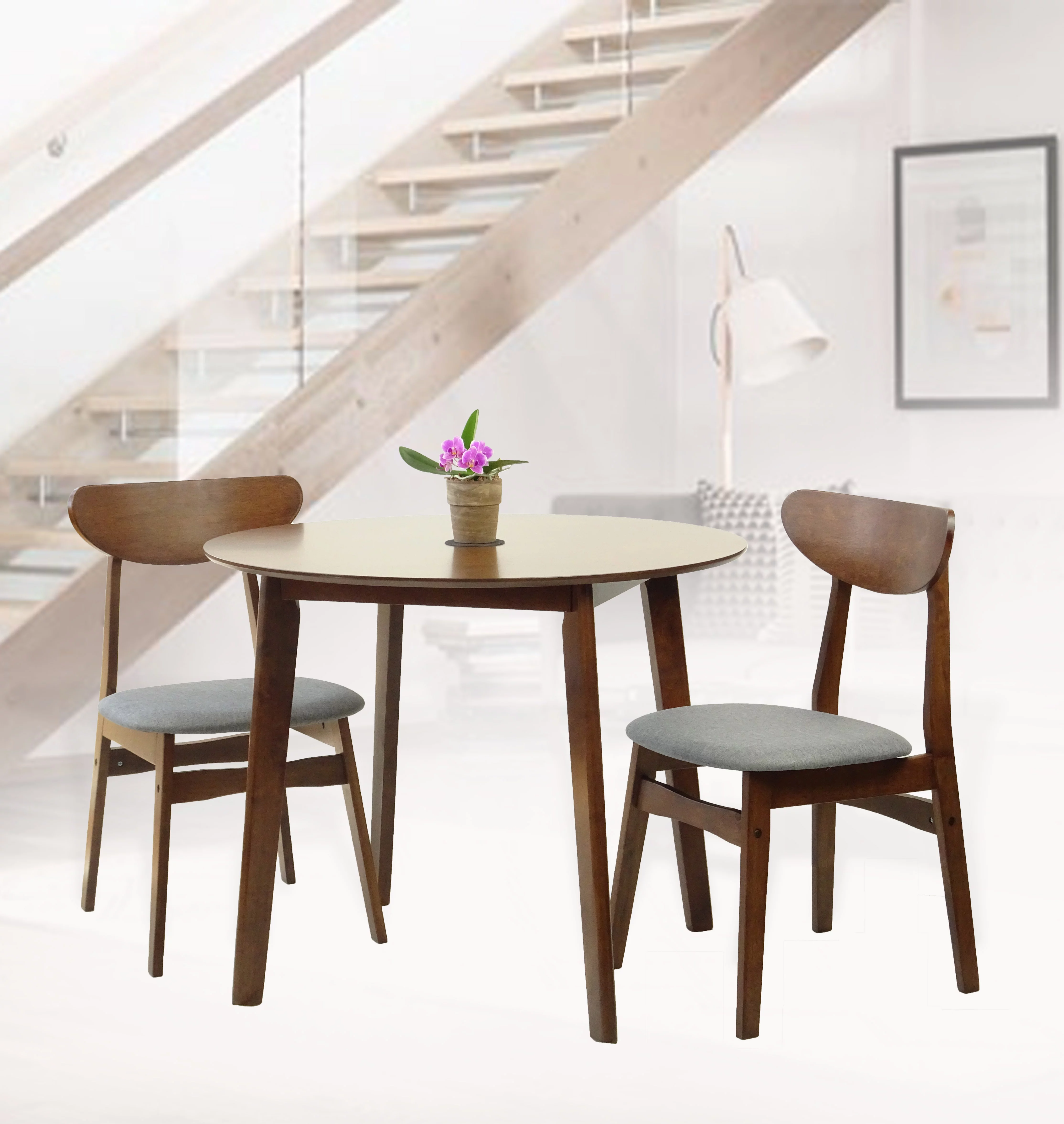 Kitchen Modern Wood Mandy Round Dining Table Medium Brown Finish