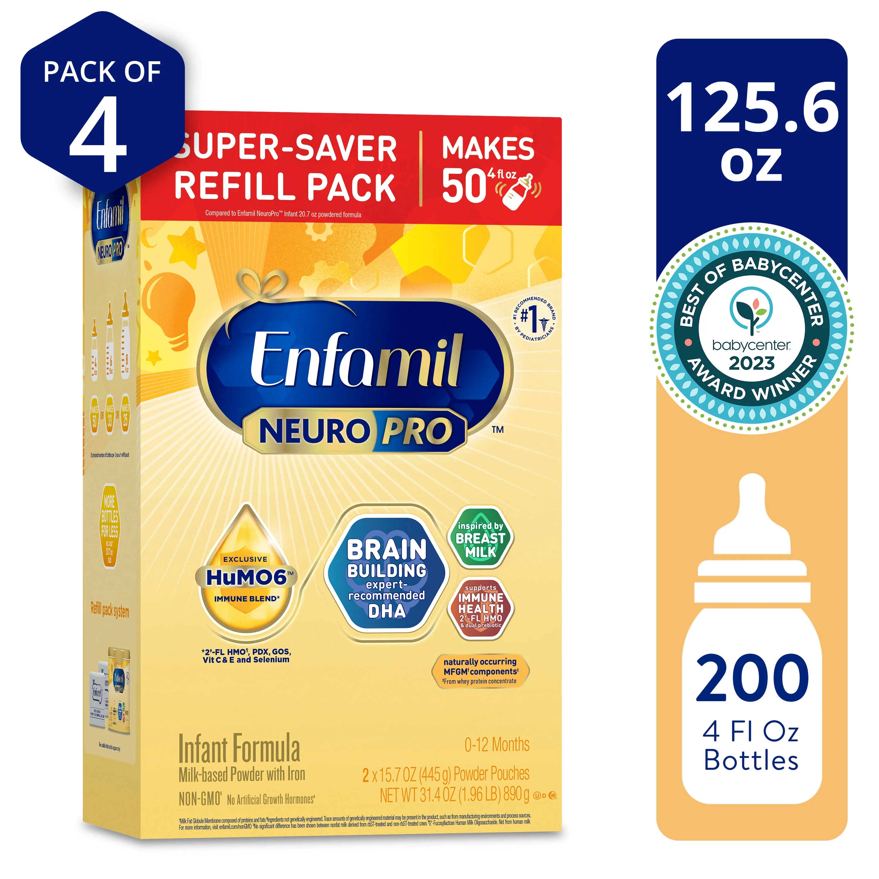 Enfamil NeuroPro Baby Formula, Milk-Based Infant Nutrition, MFGM* 5-Year Benefit, Expert-Recommended Brain-Building Omega-3 DHA, Exclusive HuMO6 Immune Blend, Non-GMO, 125.6 oz​