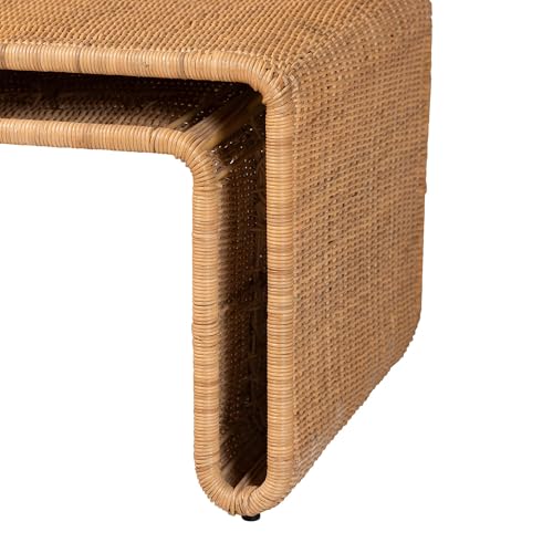 bali & pari Nevada Rattan Coffee Table – Handwoven Boho Accent Table, Light Honey