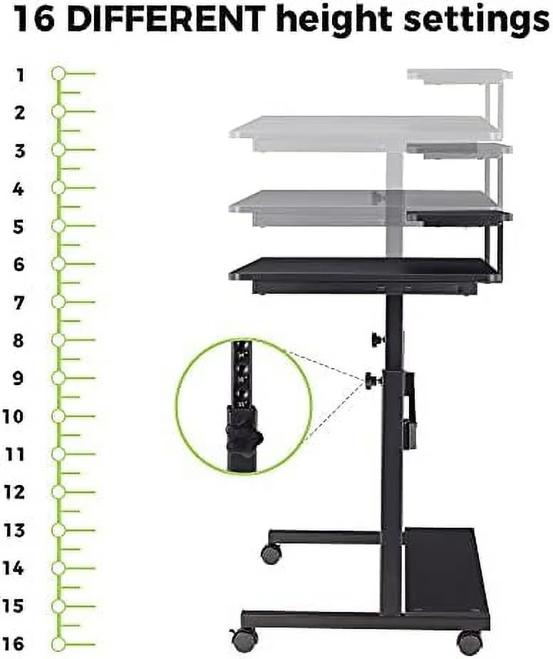 HJZBNONE Ergonomic Mobile Standing Desk 41 Inch  Lockable Home Office Height Adjustable Computer Desk PC Table with Hutch  Teak Top