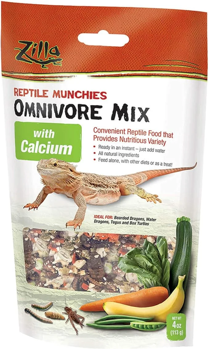 Zilla Reptile Food Munchies Omnivore Mix With Calcium For Bearded Dragons, Water Dragons, Tegus, and Box Turtles, 4-Ounce