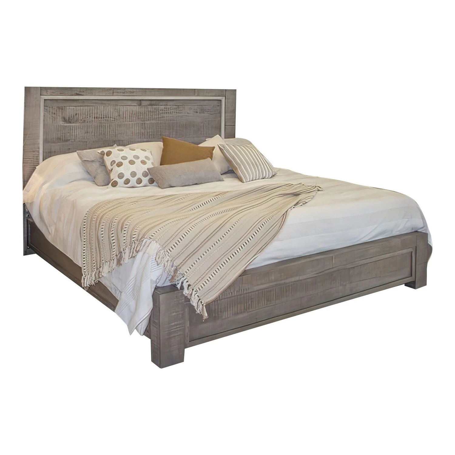 Benjara Ken King Size Bed, with Headboard, Footboard, Clean Design Rustic Gray