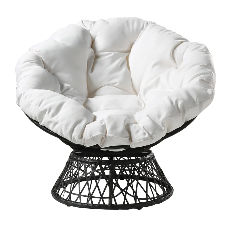 OSP Home Furnishings Papasan Chair with White cushion and Black Frame