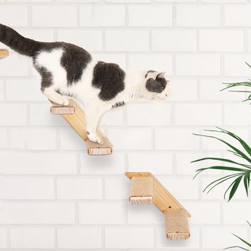 Cat Wall Climbing Shelf, 2 pcs Cat Wall Climber, 4 Step Climbing Stairs, Wall-Mounted Ladder with Sisal Scratching Rope, Perfect Wall Furniture for Perching (CatStairs2P4Steps)