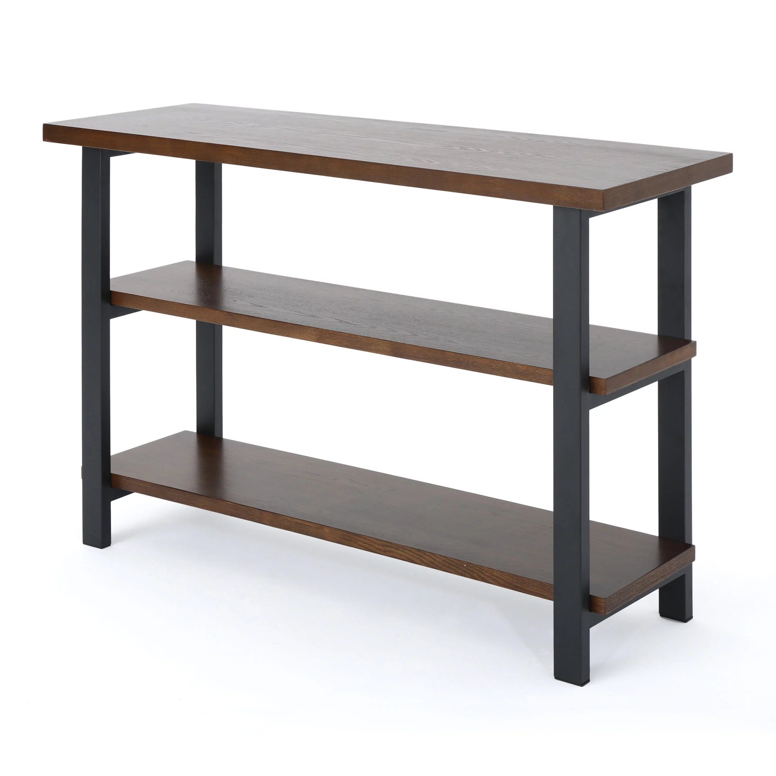 GDF Studio Tricou Modern Industrial Faux Wood 2 Shelf Bookcase, Dark Brown and Gun Metal