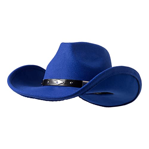 Lanzom Women Men Classic Felt Wide Brim Western Cowboy Cowgirl Hat with Belt Buckle