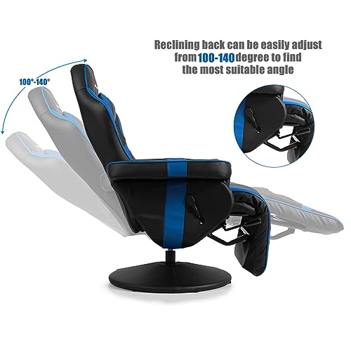 POWERSTONE Gaming Recliner Massage Gaming Chair with Footrest Ergonomic PU Leather Single Sofa with Cup Holder Headrest and Side Pouch, Adjustable Living Room Chair Seating, Black