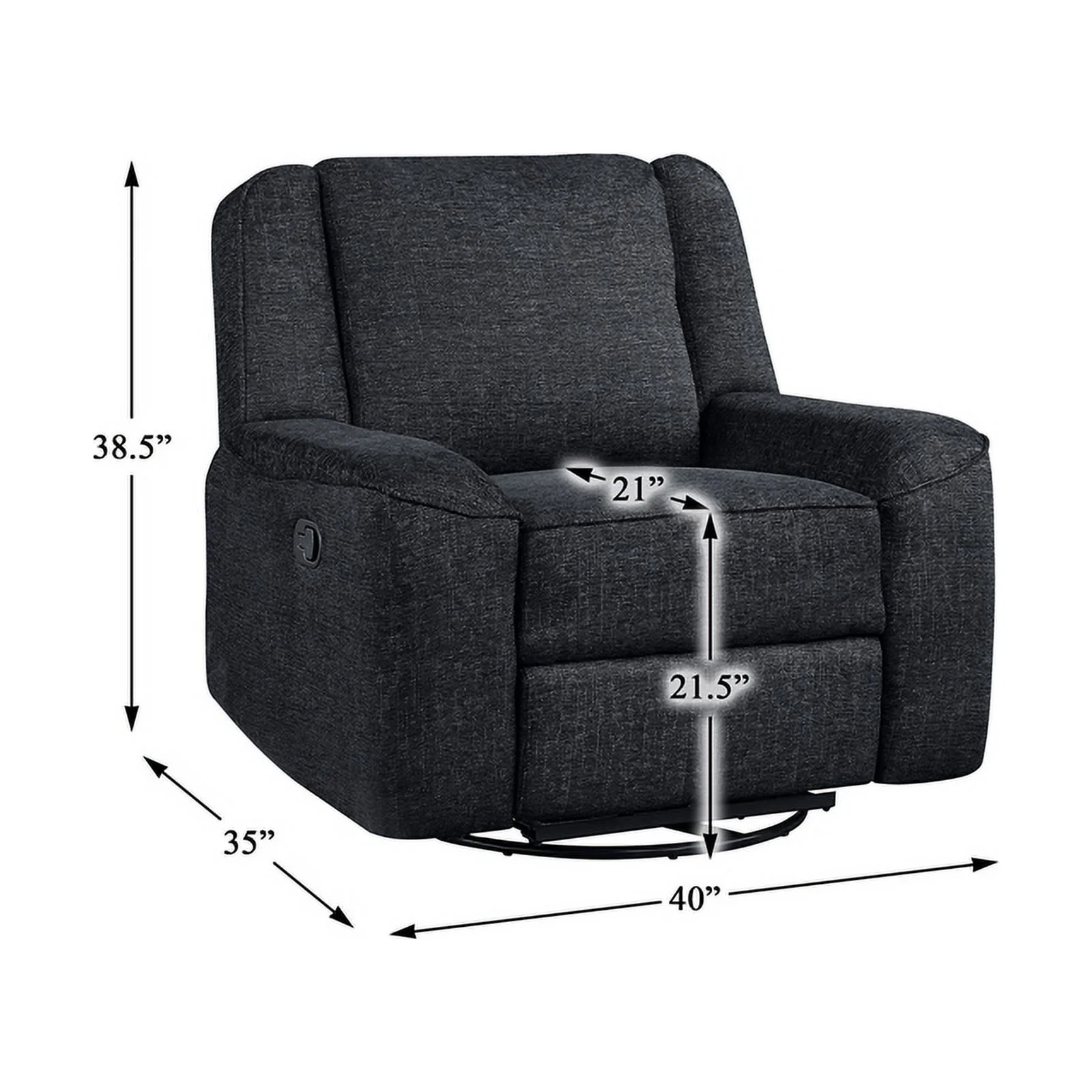 Lexicon Monterey Chenille Upholstered Swivel Reclining Chair in Ebony