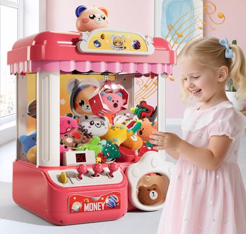 Claw Machine for Kids, Mini Vending Machine with Music & 36 Mini Toys, Candy Grabber Prize Dispenser, Electronic Arcade Game Birthday Party Gifts for 3 4 5 6 7 8 Years Old