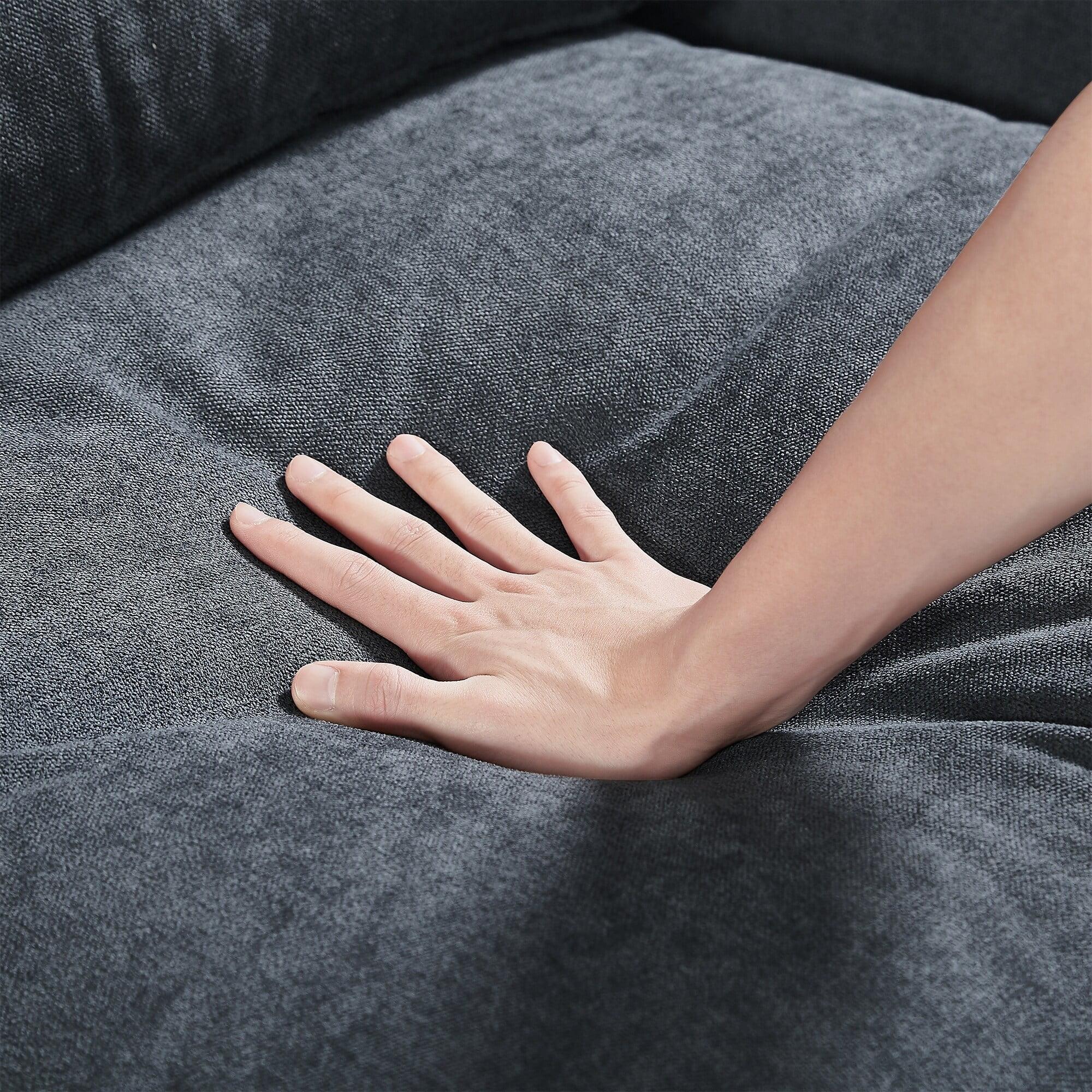 Modern Large L-Shape Feather Filled Sectional Sofa, Upholstered Convertible 4-Seat Couch with Reversible Chaise for Living Room Dark Gray