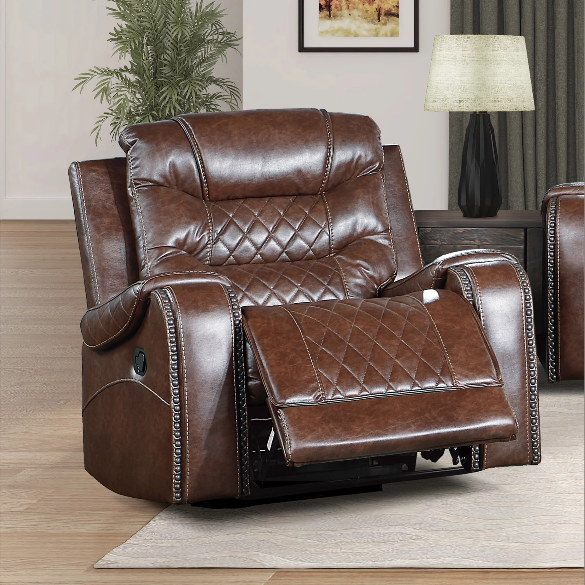 Polished Microfiber Swivel Glider Recliner, Brown