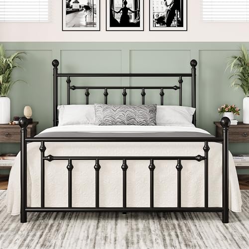 Allewie 14 Inch Full Size Metal Platform Bed Frame with Victorian Vintage Headboard and Footboard/Mattress Foundation/Under Bed Storage/No Box Spring Needed/Easy Assembly/Noise Free/Black