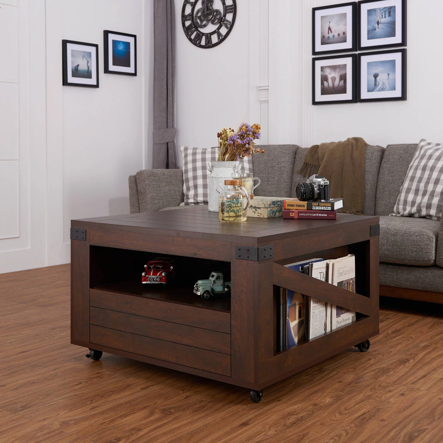 Furniture of America Babel Coffee Table with Casters, Walnut