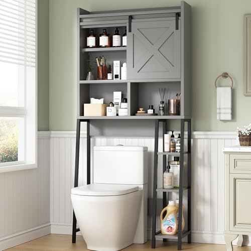 Shintenchi Over The Toilet Storage Cabinet, Bathroom Shelf Organizer with Anti-Tip Device Small Freestanding Space Saver with Adjustable Shelf，White