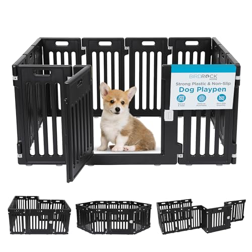 BIRDROCK HOME Pet Playpen with Door | 12 Panel | Strong Plastic | Puppy Safety Fence Pen Playpen | Non-Slip and Secure Dog Gate | White