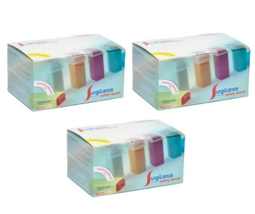 Medipurpose Surgilance Safety Lancet Orange Medium Flow - Model SLN240-3 Boxes of 100 Each