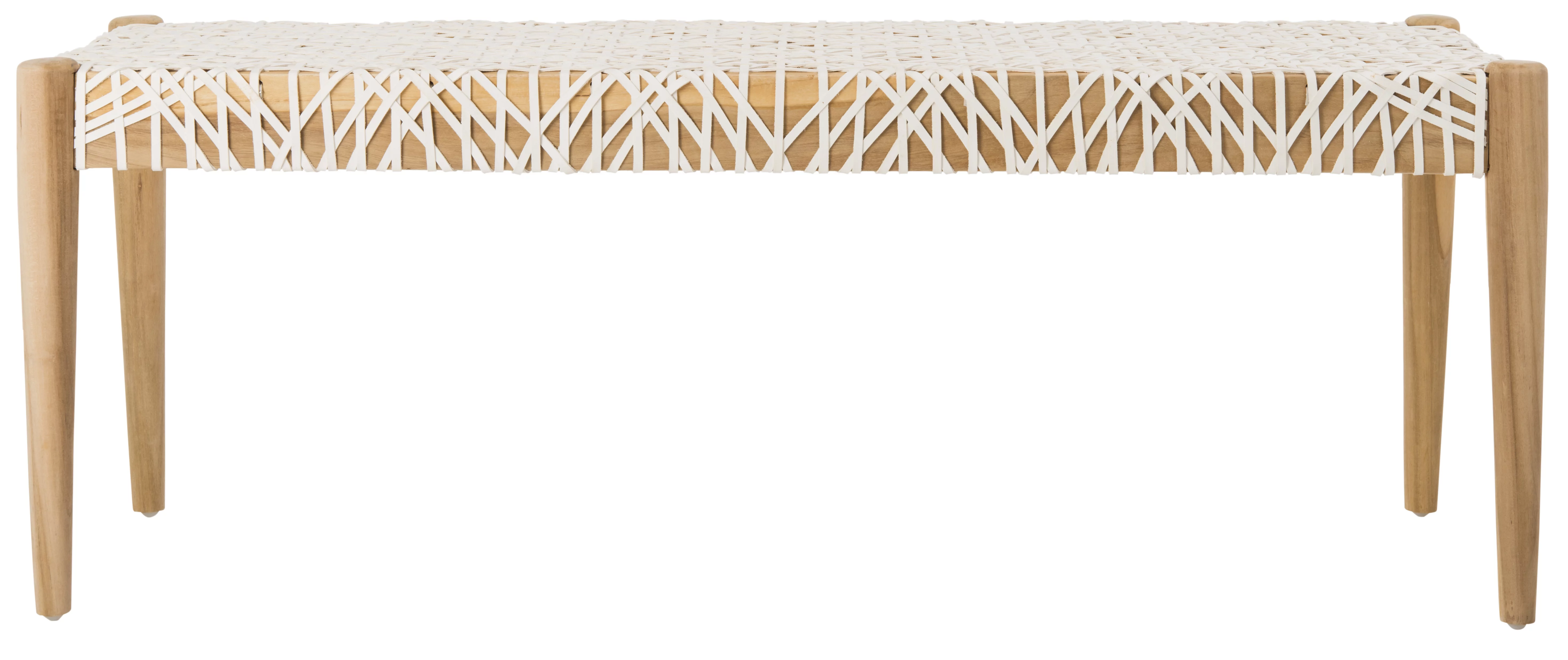 SAFAVIEH Bandelier Cowhide Leather Weave Tufted Bench, Natural/Off-White