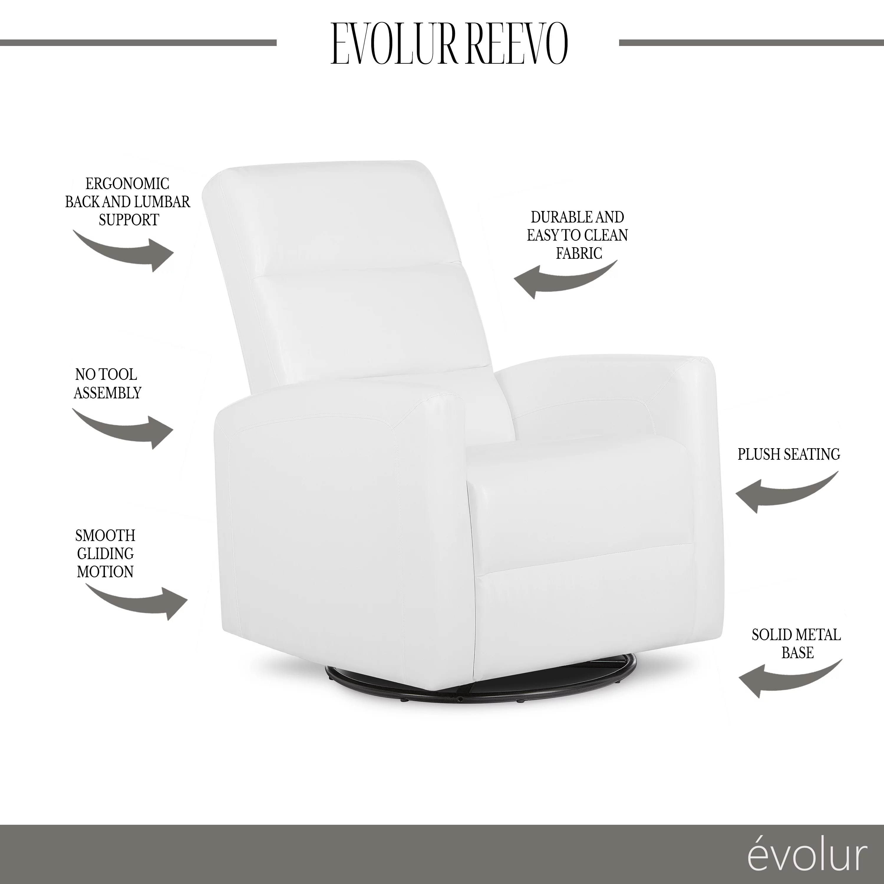 Evolur Reevo Swivel Glider In White