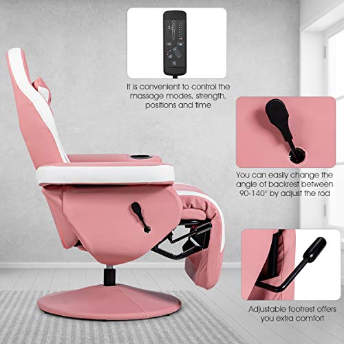 Goplus Massage Gaming Chair, Racing Style Gaming Recliner w/Adjustable Backrest and Footrest, Ergonomic High Back PU Leather Computer Office Chair Swivel Game Chair w/Cup Holder and Side Pouch