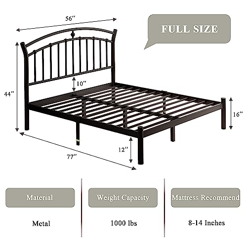 Feonase Full Black Bed Frame, Heavy-Duty Metal Bed Frame with 13 Hardened Steel Slats, 12
