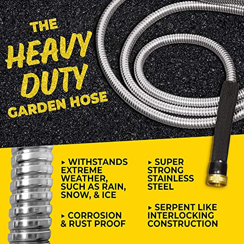 Bionic Steel PRO 100 Ft Garden Hose with Nozzle, Premium 304 Stainless Steel Metal Water Hose 100Ft Flexible Hose, Rust Proof, Lightweight, Heavy Duty, Crush Resistant Fittings, 500 PSI, 2025 Model