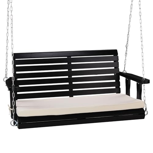 VINGLI Heavy Duty 880 LBS Patio Wooden Porch Swing Outdoor with Extra Cushion, Farmhouse Hanging Bench Tree Swing with Adjustable Chains for Yard | Garden | Lawn | Balcony (5 FT, Rustic)