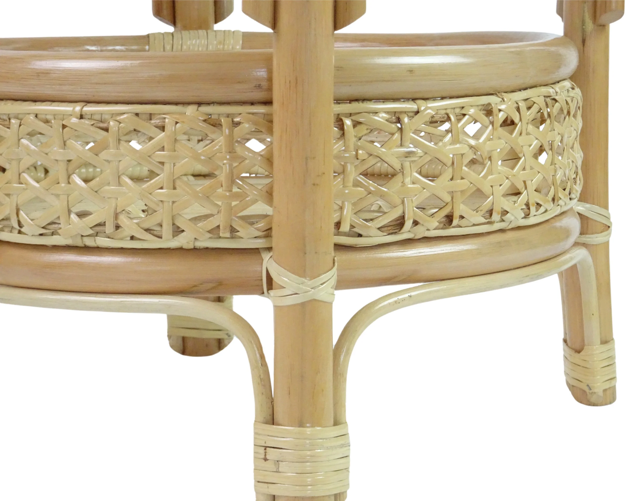 Pelangi Coffee Round Table Natural Rattan Wicker with Glass Top Handmade, Natural