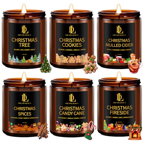 Christmas Candle Set, Scented Candle for Holiday, 4 Pack Soy Candles for Home Scented, Christmas Holiday Candle Gifts for Women Men, Scents of Christmas Tree/Cookies/Spices/Candy Cane