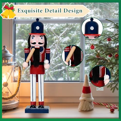 Christmas Baker Nutcracker Decorations - 14 Inch Chef Gingerbread Figures Handmade Wooden Cook Holding Cake & Cabin for Xmas Kitchen Table Home Party Holiday Christmas Ornaments Gifts