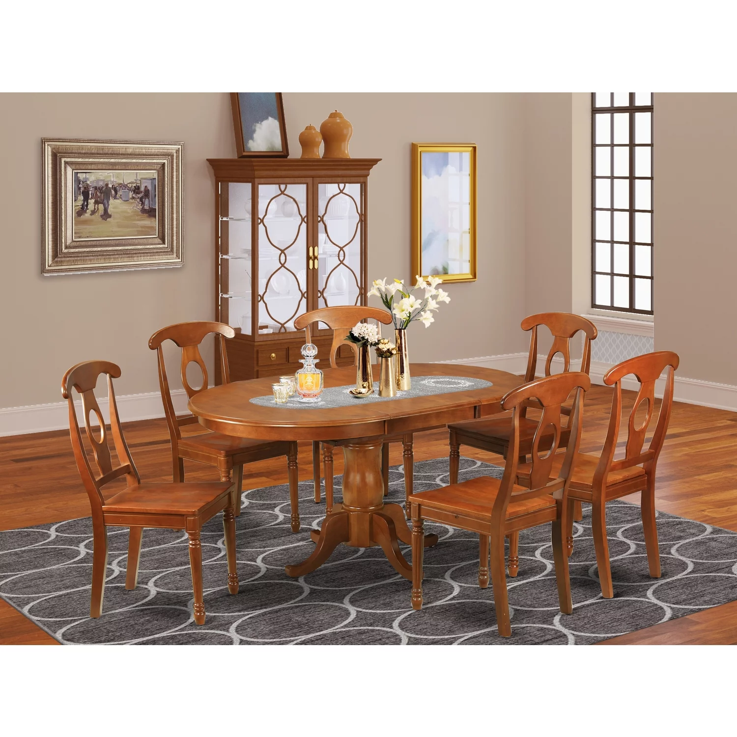 East West Furniture  7 Piece Dining Room Set-Oval Dining Table With Leaf and 6 Chairs