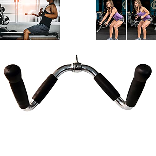 Lat Cable Machine Attachment Curl Pulldown Barbell Revolving Bar, Multi-Exerciser Cable Attachment, Solid Steel Tricep Press Down Bar with Rubber Handgrips & Revolving Hanger