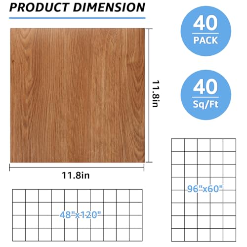 40 Sheet Vinyl Flooring 12x12 Peel and Stick Floor Tile Waterproof Clearance Vinyl Floor Tiles Striated Wood Self Adhesive Floor Tiles Sticky Laminate Flooring for Bathroom Kitchen Basement RV