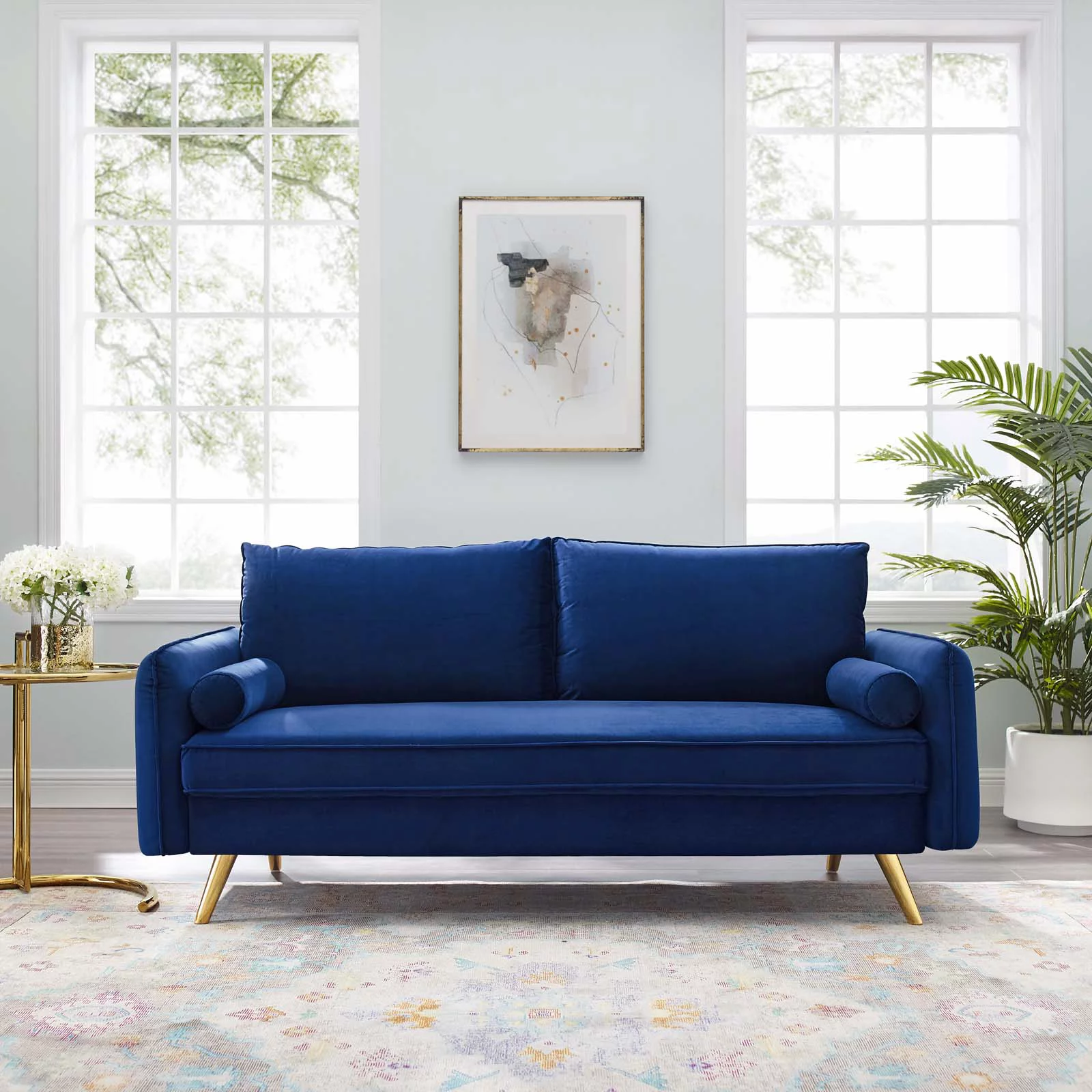 Sofa, Velvet, Blue Navy, Modern Contemporary Urban Design, Living Lounge Room Hotel Lobby Hospitality