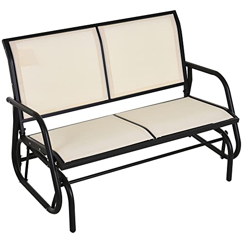 Outsunny 2-Person Outdoor Glider Bench, Patio Double Swing Rocking Chair Loveseat w/Powder Coated Steel Frame for Backyard Garden Porch, Black