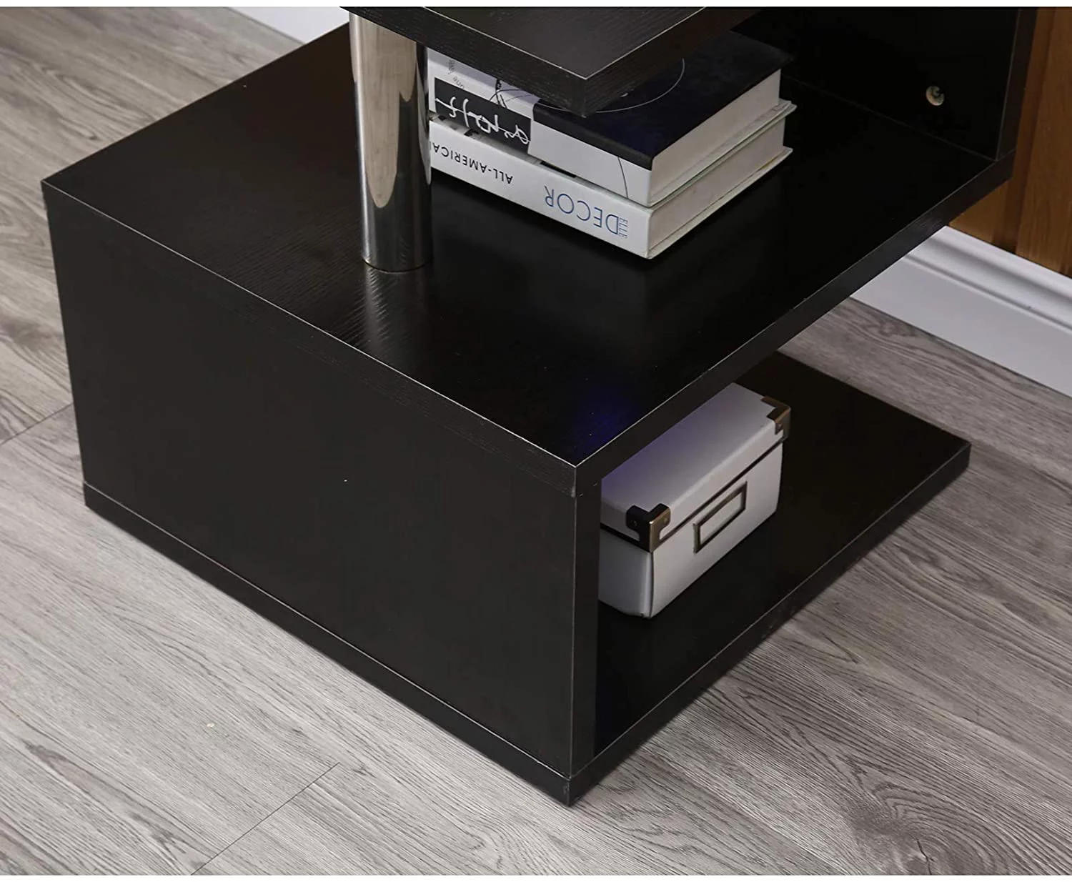 Modern 3Tier S-shaped Sofa Side End Table Furniture LED High Gloss Coffee Table Black