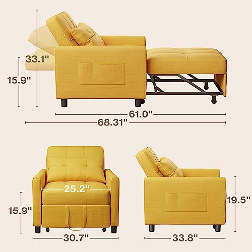 Noelse Convertible Futon Sofa Bed, 3-in-1 Multi-Functional Sleeper Chair Bed, Adjustable Backrest Recliner with Modern Linen Fabric for Living Room Bedroom Apartment Small Space, Dark Grey