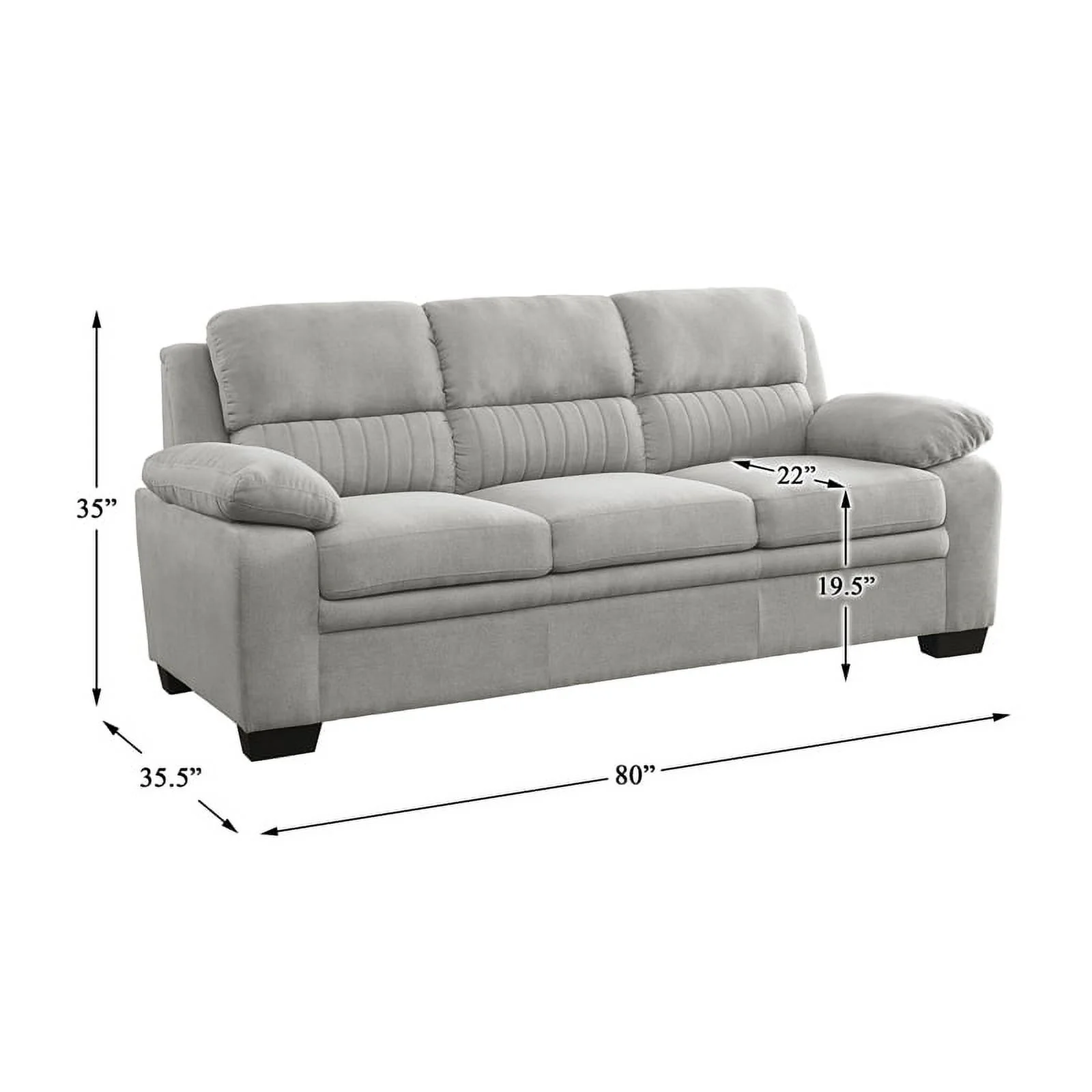 Pemberly Row Modern Textured Fabric Sofa with Pillow-top Arms in Light Gray