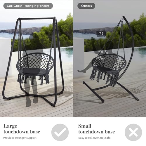 SUNCREAT Hammock Chair with Stand Included, Heavy Duty Hanging Chair with Stand, 330 lbs Capacity, Patent Pending, Grey